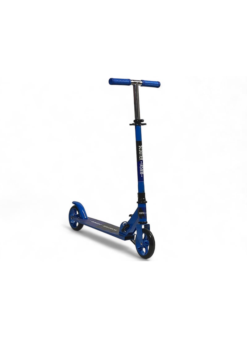 البدر سكوتر دفع للاطفال من البدر، سكوتر قابل للطي بـ3 ارتفاعات قابلة للتعديل، مع عجلتين صامتتين بقطر كبير من البولي يوريثين وسطح مضاد للانزلاق، مناسب للاولاد والبنات من سن 5 الى 14 سنة وحتى 100 كجم، ازرق - Image 1